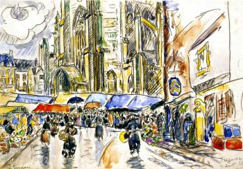 Reproductions of Paul Signac's painting, The Market, Treguier Reproductions of Paul Signac's painting, The Market, Treguier